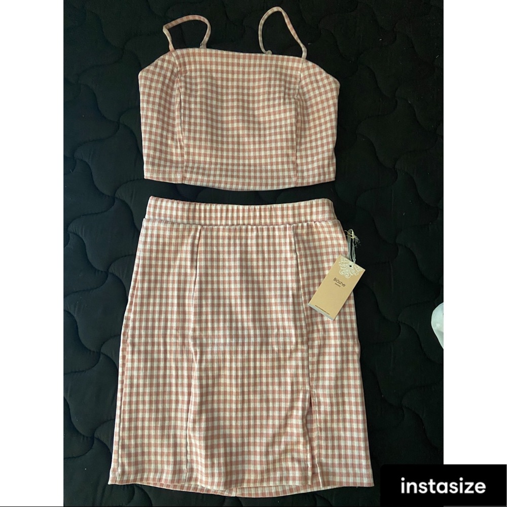Light Pink Two Piece Gingham Set
